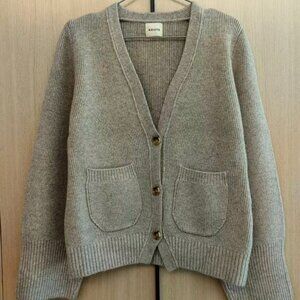 Khaite Light Taupe Wool V-Neck Cardigan